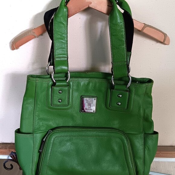 Tignanello Very Nice Medium Olive Green Pebbled Leather Tote Shoulder Bag - Picture 1 of 4